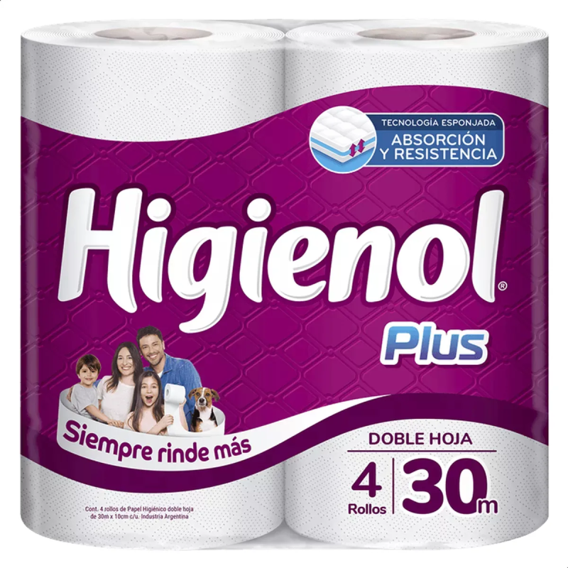 HIGIENOL PAPEL HIGIENICO DOBLE HOJA 4U 30M