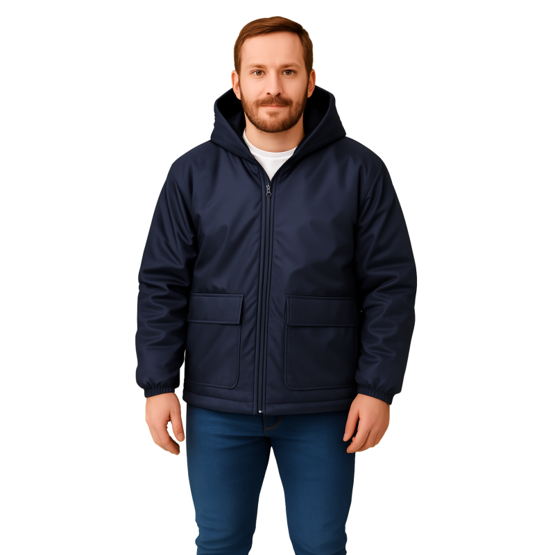 LABORAL CAMPERA LARGA CON CAPUCHA AZUL