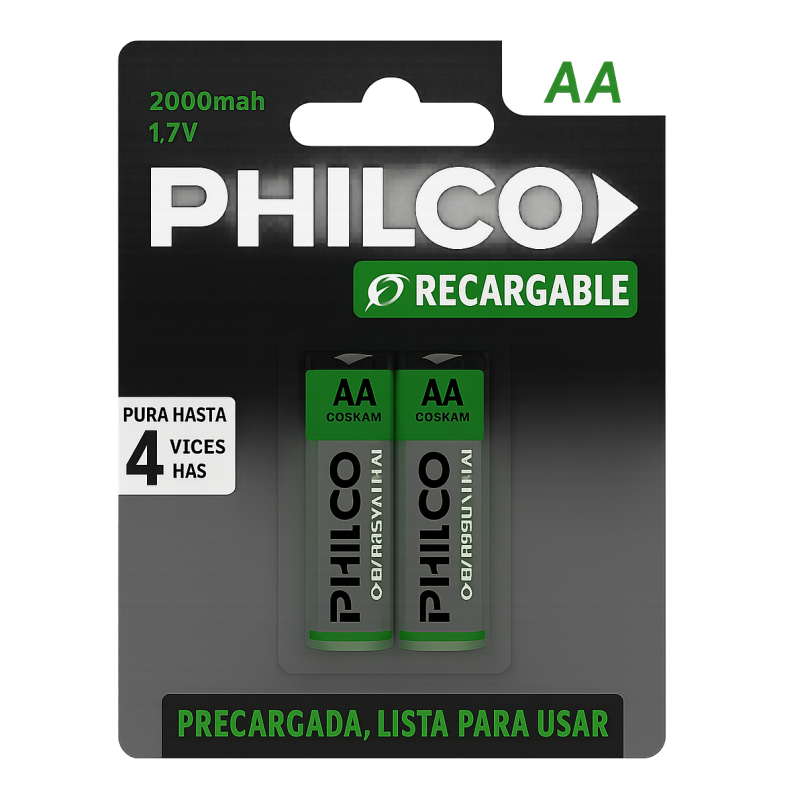 PHILCO PILAS RECARGABLES 2U AA 2000MAH