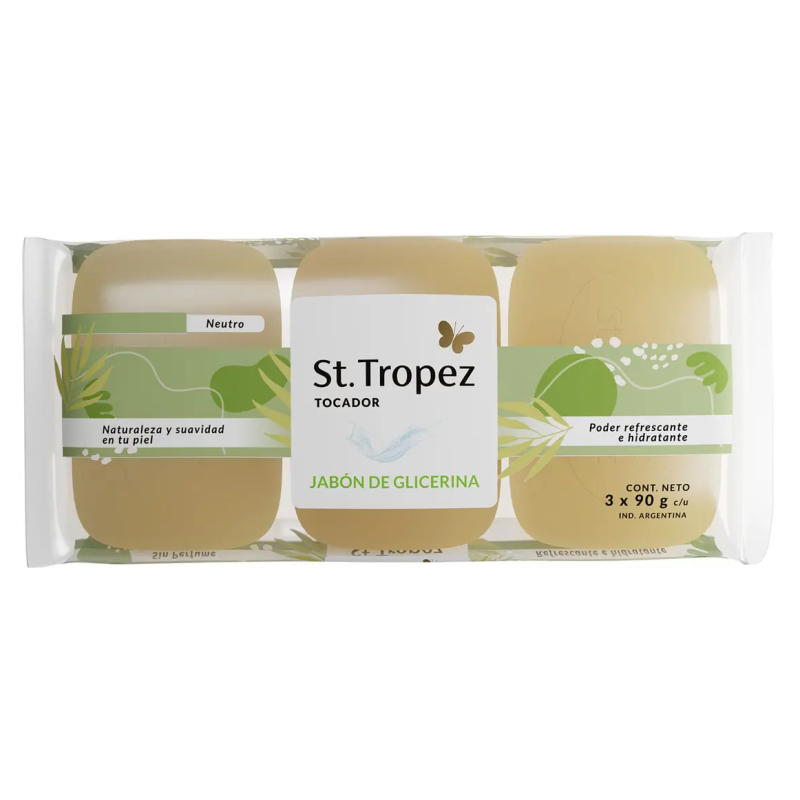 ST TROPEZ JABON TOCADOR 3U 90G GLICERINA NEUTRO